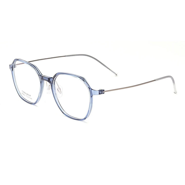 Hotony Women's Full Rim Flat Top Polygon Tr 90 Titanium Eyeglasses 75823 Full Rim Hotony blue