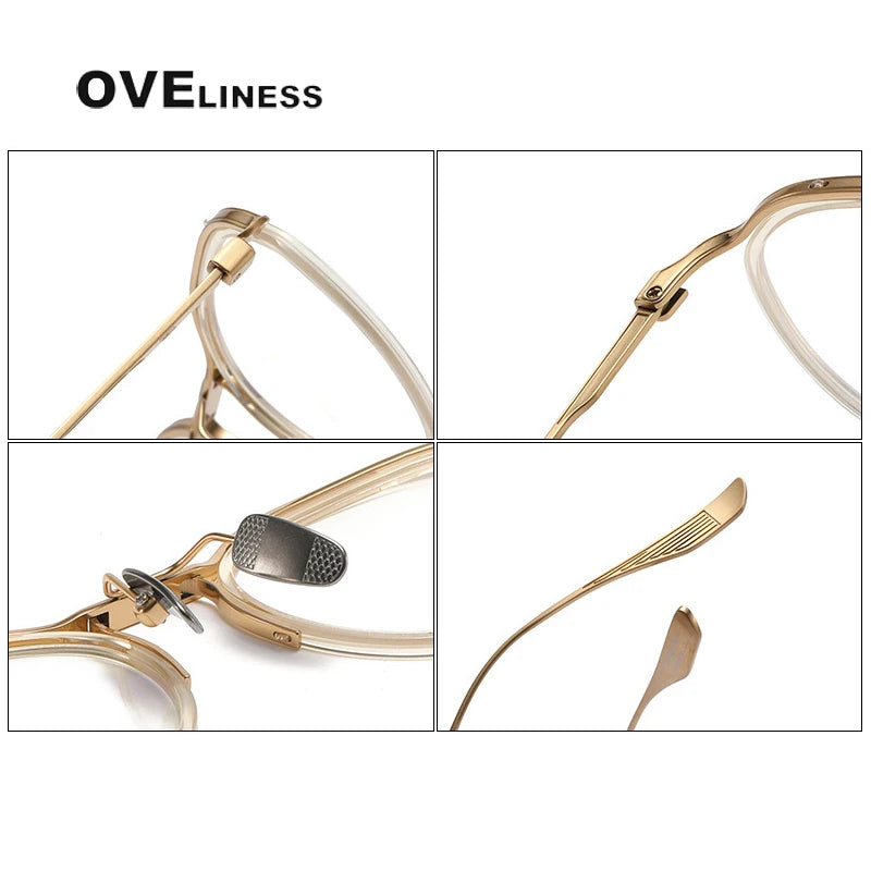 Oveliness Unisex Full Rim Round Screwless Acetate Titanium Eyeglasses D131 Full Rim Oveliness