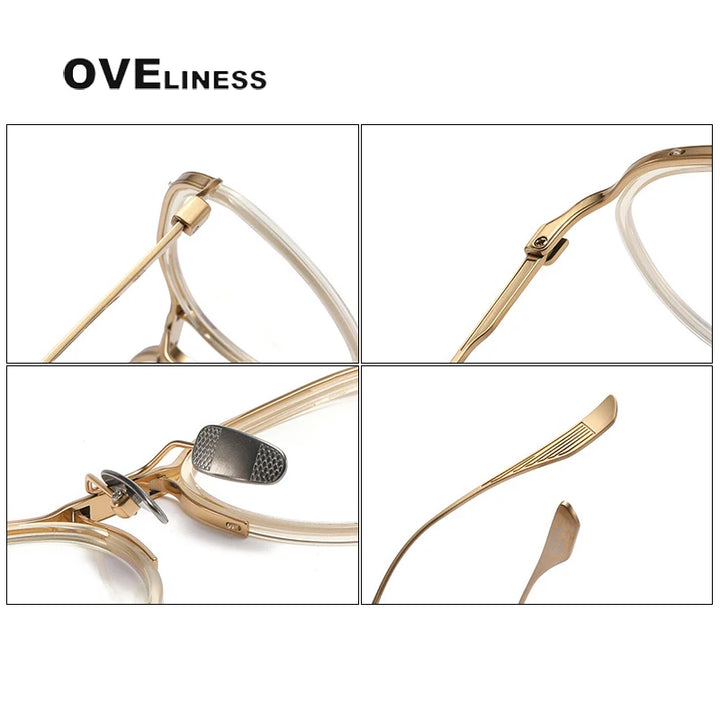 Oveliness Unisex Full Rim Round Screwless Acetate Titanium Eyeglasses D131 Full Rim Oveliness