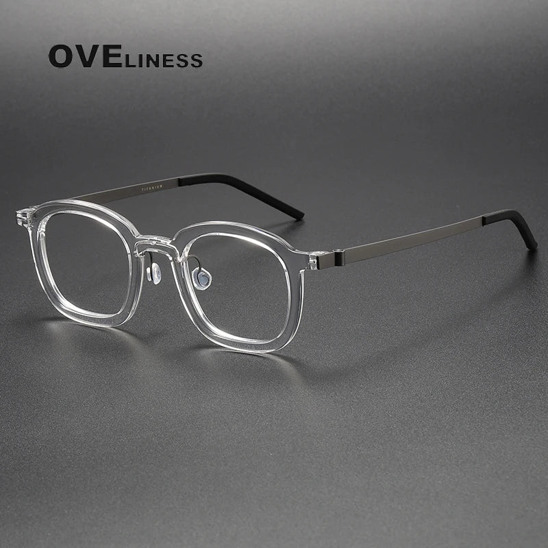 Oveliness Unisex Full Rim Square Acetate Titanium Eyeglasses 1050 Full Rim Oveliness transparent