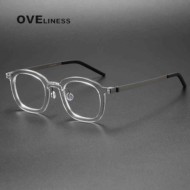 Oveliness Unisex Full Rim Square Acetate Titanium Eyeglasses 1050 Full Rim Oveliness transparent