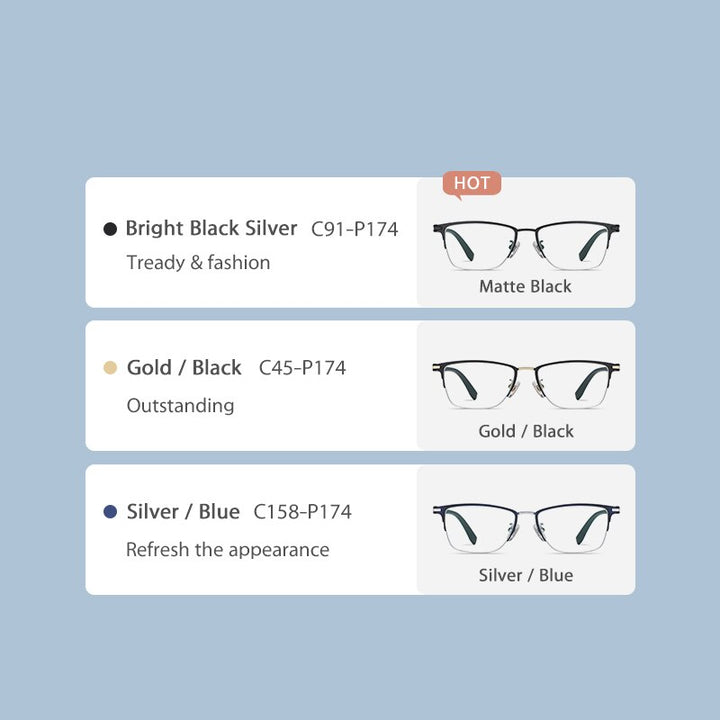 Zirosat Men's Semi Rim Square Tr 90 Titanium Eyeglasses St6212 Semi Rim Zirosat