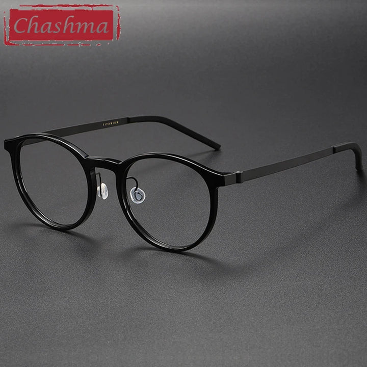 Chashma Unisex Full Rim Round Acetate Titanium Eyeglasses 1836 Full Rim Chashma Black