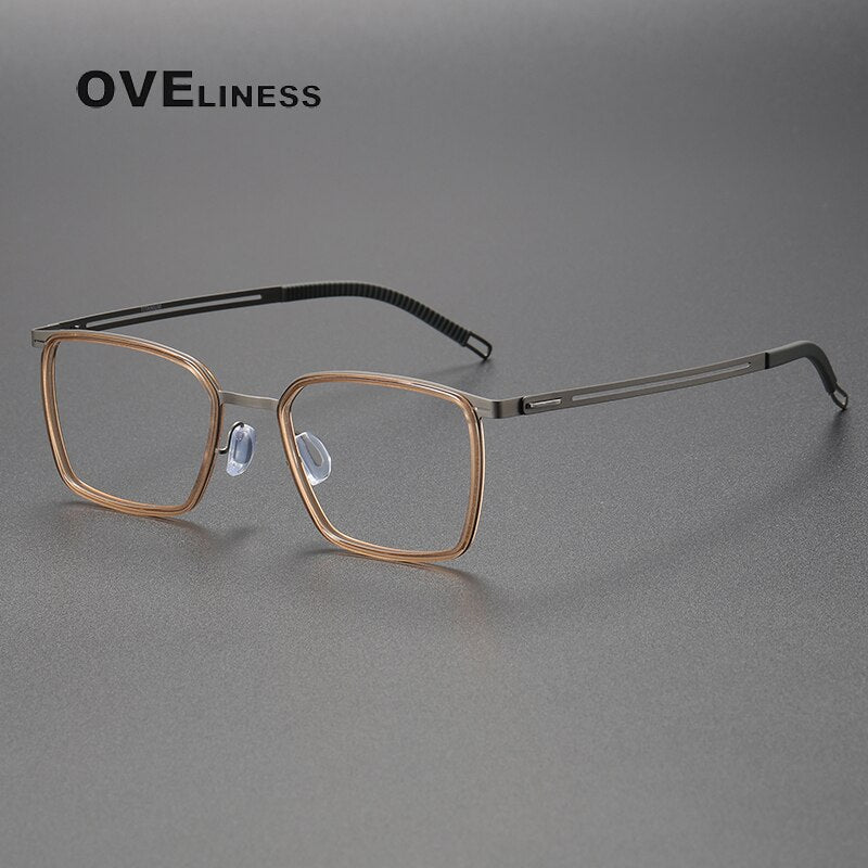 Oveliness Unisex Full Rim Square Titanium Eyeglasses 8202309 Full Rim Oveliness brown gun  