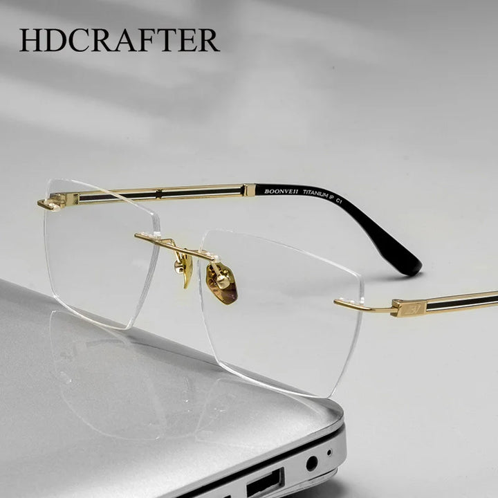 Hdcrafter Unisex Rimless Square Titanium Eyeglasses 6037 Rimless Hdcrafter Eyeglasses