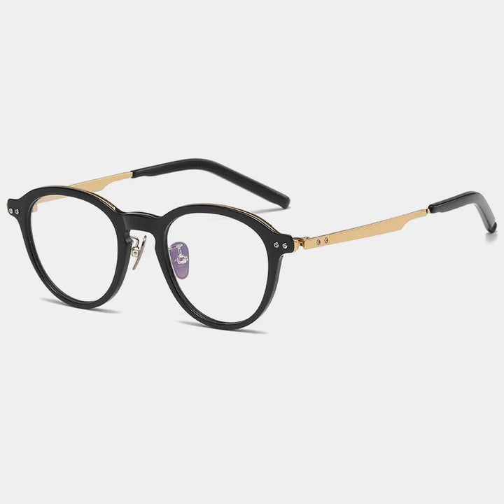 Gatenac Unisex Full Rim Titanium Acetate Eyeglasses Gxyj1194 Full Rim Gatenac Black Gold