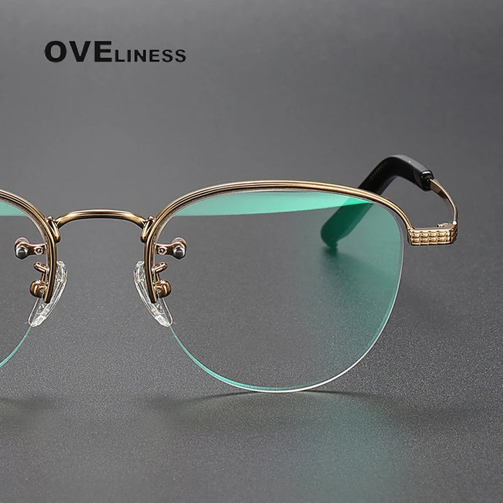 Oveliness Unisex Semi Rim Oval Titanium Eyeglasses Ot050 Semi Rim Oveliness