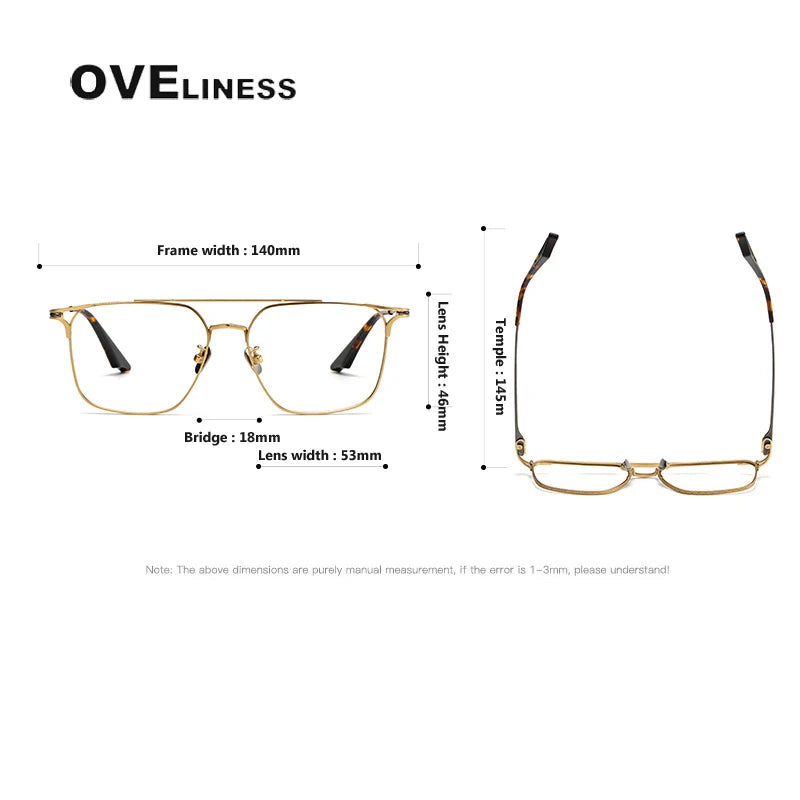 Oveliness Unisex Full Rim Square Double Bridge Titanium Eyeglasses 81000 Full Rim Oveliness   