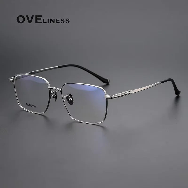 Oveliness Men's Semi Rim Square Polygon Titanium Eyeglasses 80904 Semi Rim Oveliness silver