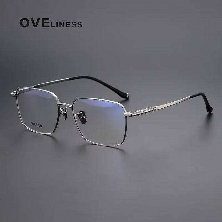 Oveliness Men's Semi Rim Square Polygon Titanium Eyeglasses 80904 Semi Rim Oveliness silver