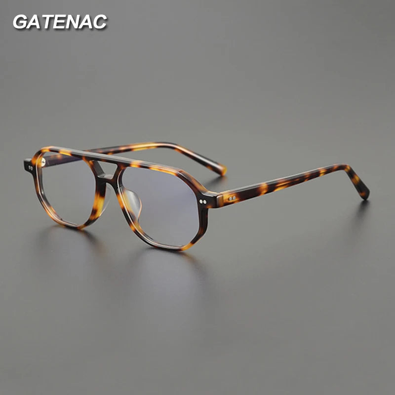 Gatenac Unisex Full Rim Flat Top Round Double Bridge Acetate Eyeglasses 1232 Full Rim Gatenac