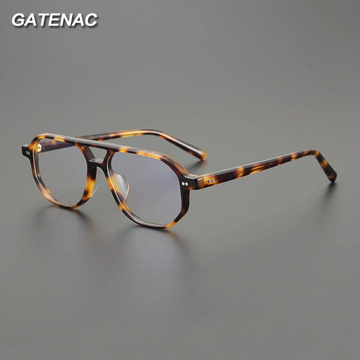 Gatenac Unisex Full Rim Flat Top Round Double Bridge Acetate Eyeglasses 1232 Full Rim Gatenac