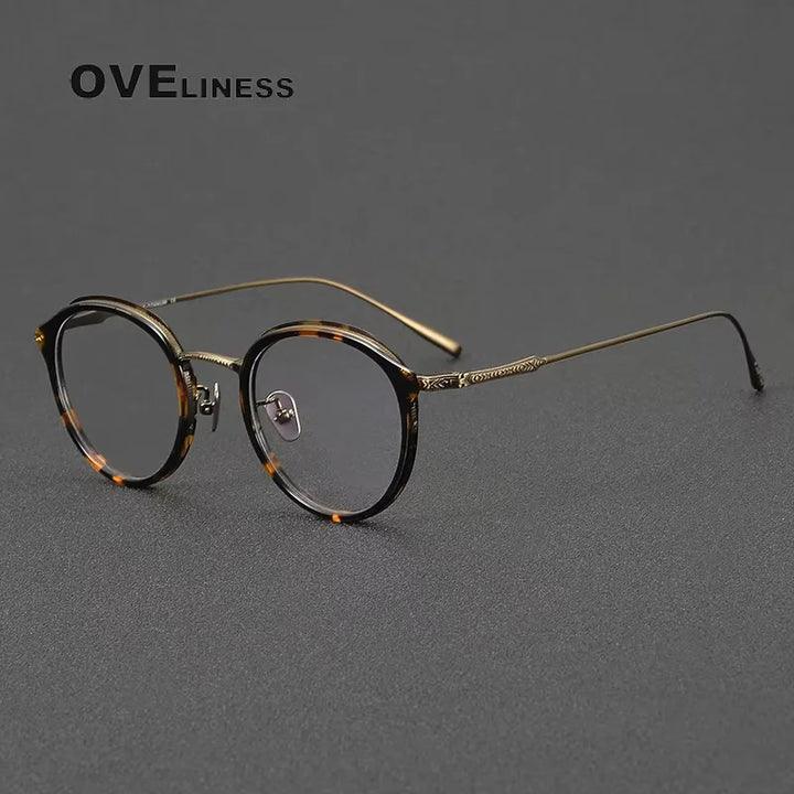 Oveliness Women's Full Rim Round Acetate Titanium Eyeglasses 21414