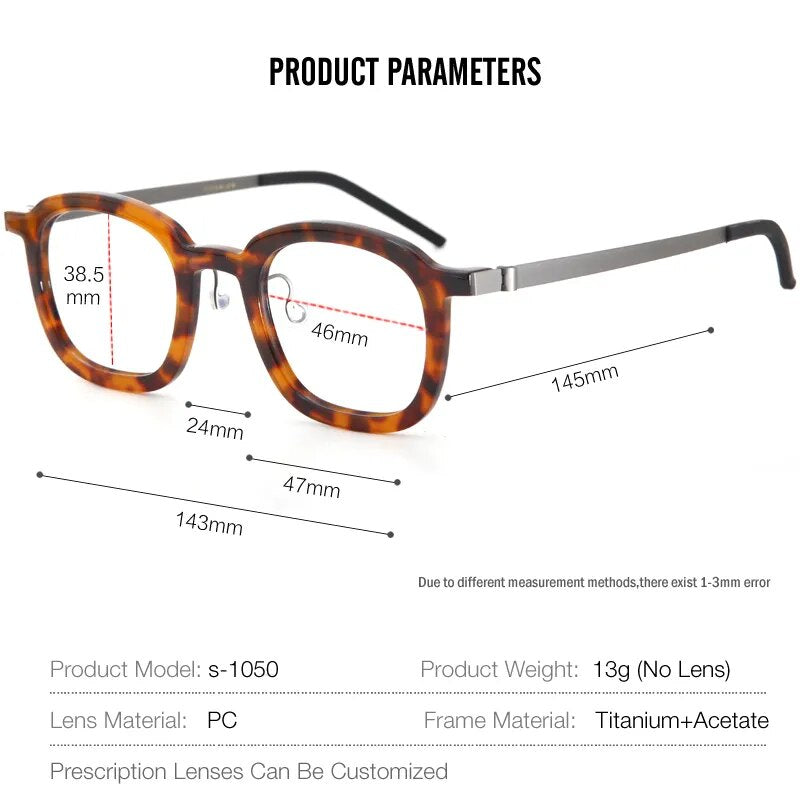 Muzz Unisex Full Rim Square Titanium Acetate Eyeglasses 1050 Full Rim Muzz