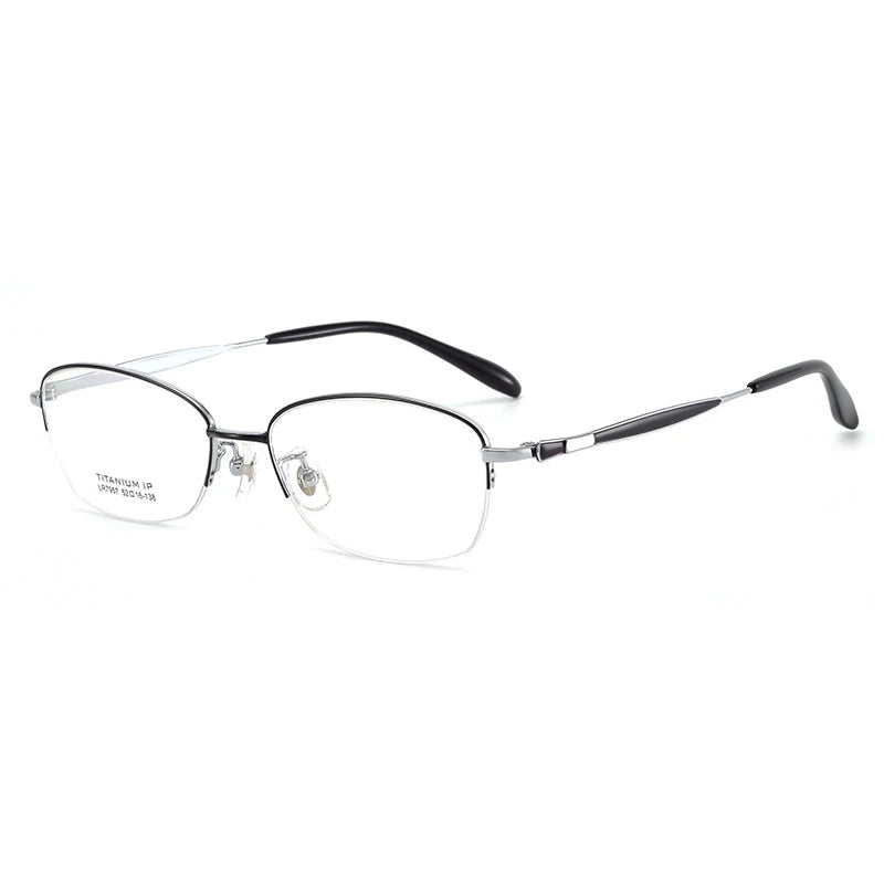 Bclear Women's Semi Rim Oval Titanium Eyeglasses 7957 Full Rim Bclear Black Silver