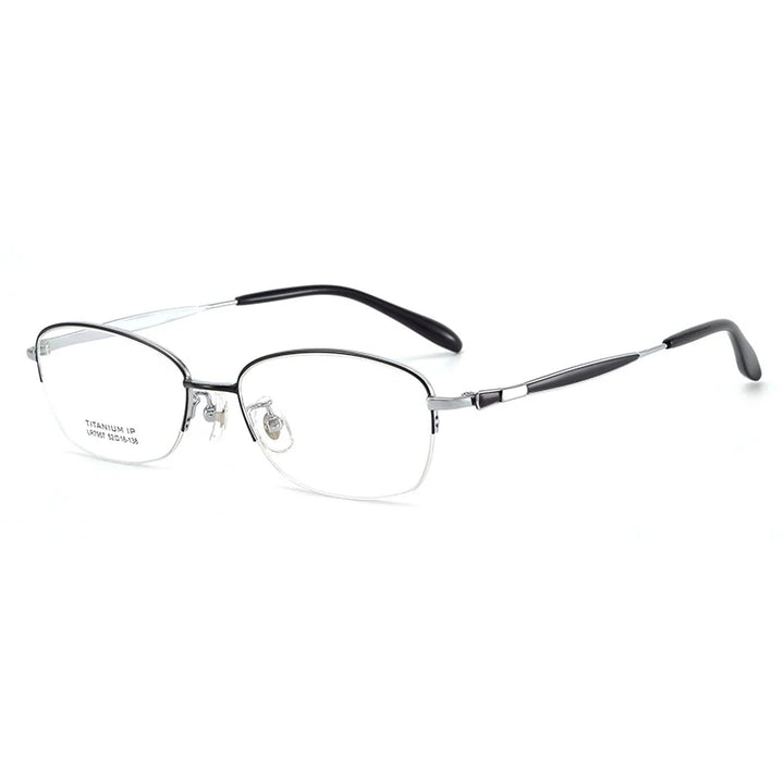 Bclear Women's Semi Rim Oval Titanium Eyeglasses 7957 Full Rim Bclear Black Silver