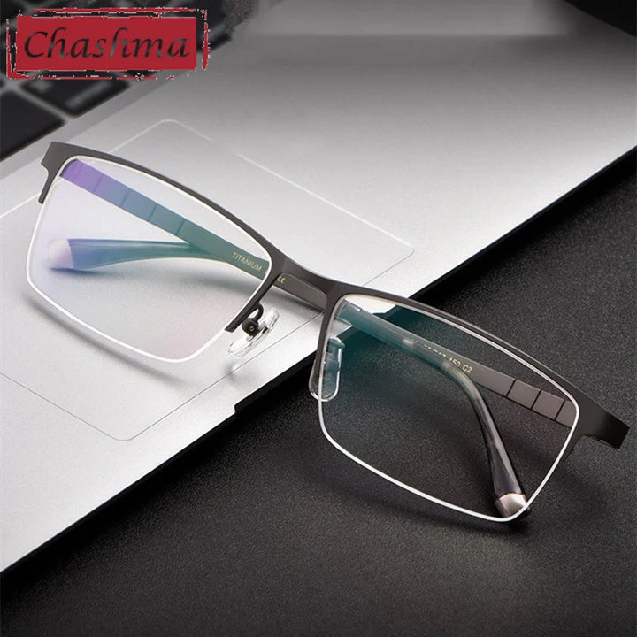 Chashma Ochki Unisex Semi Rim Big Square Titanium Eyeglasses 20421 Semi Rim Chashma Ochki