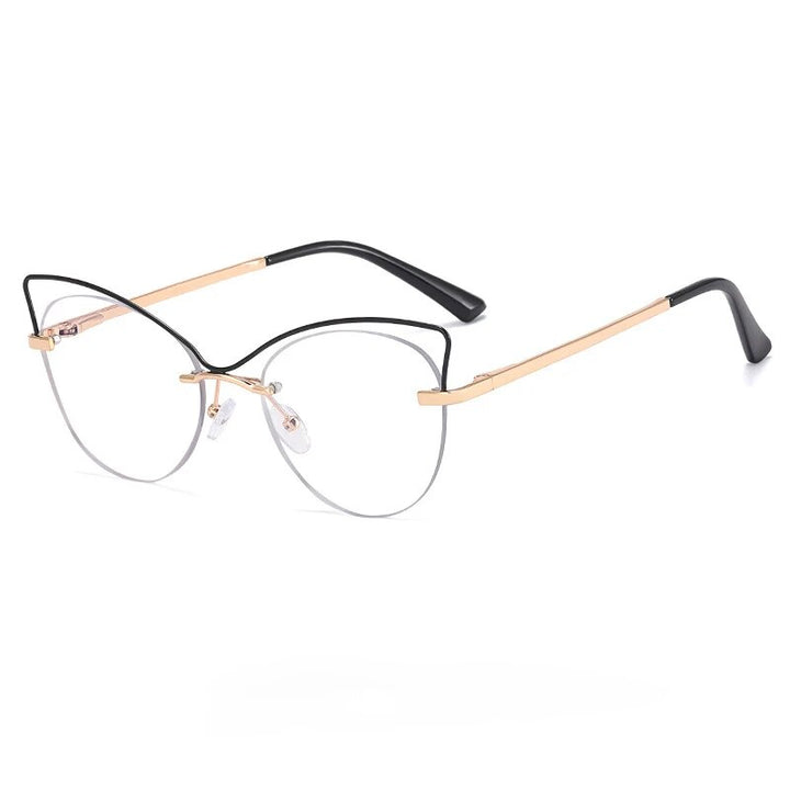 CCspace Women's Semi Rim Cat Eye Alloy Eyeglasses 57026 Semi Rim CCspace C1Black