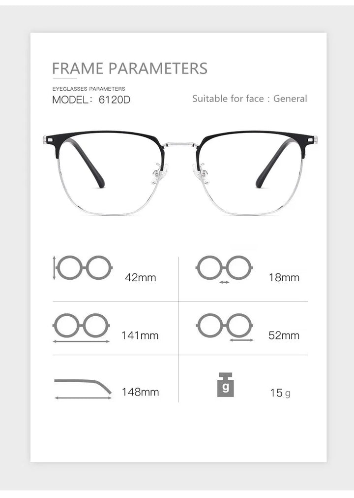 Kocolior Unisex Full Rim Square Titanium Alloy Hyperopic Reading Glasses 6120 Reading Glasses Kocolior