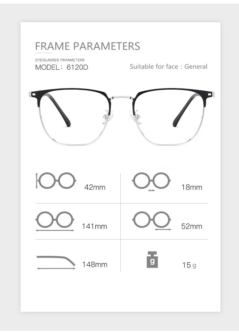 Kocolior Unisex Full Rim Square Titanium Alloy Hyperopic Reading Glasses 6120 Reading Glasses Kocolior   