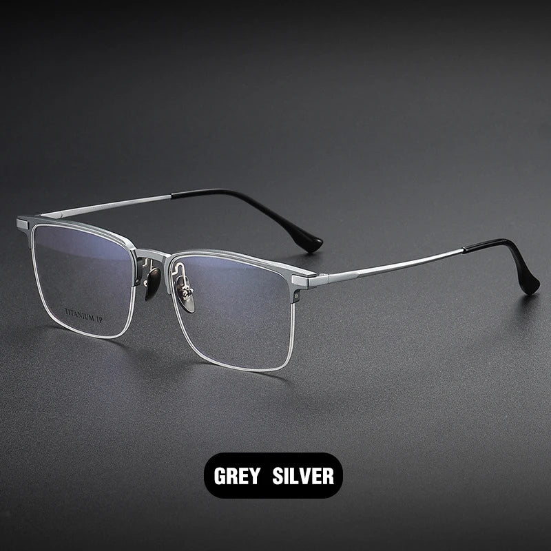 Vicky Unisex Semi Rim Square Titanium Reading Glasses V20261 Reading Glasses Vicky L-20261-GREY SILVER -50