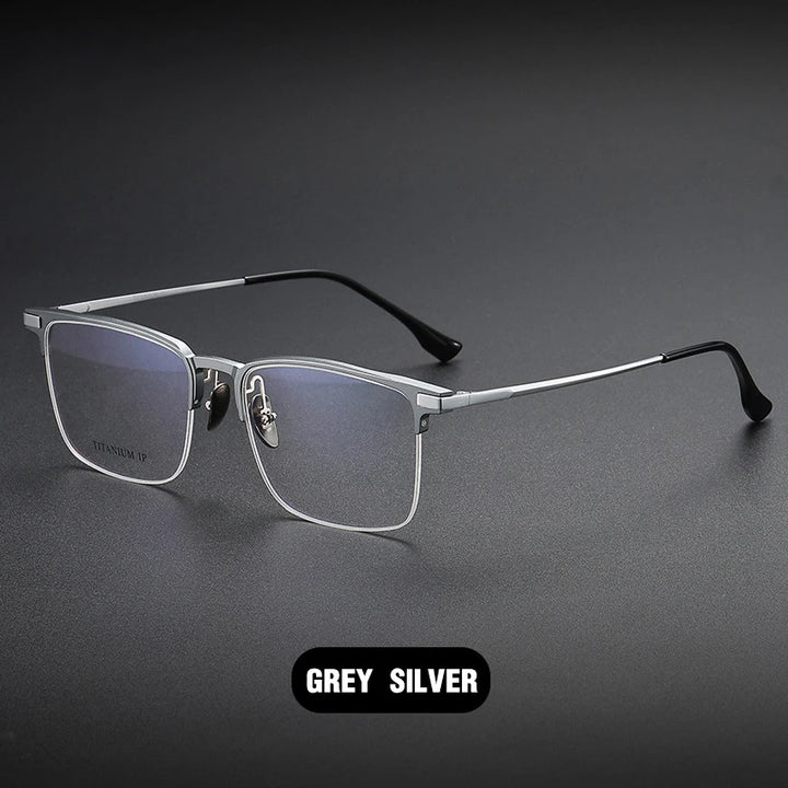 Vicky Unisex Semi Rim Square Titanium Reading Glasses V20261 Reading Glasses Vicky L-20261-GREY SILVER -50