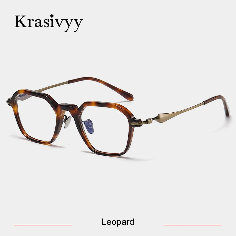 Krasivyy Unisex Full Rim Hexagon Titanium Acetate Eyeglasses 46065 Full Rim Krasivyy Leopard