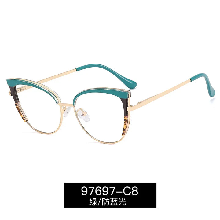 Handoer Women's Full Rim Oval Cat Eye Acetate Alloy Eyeglasses 97697 Full Rim Handoer C8