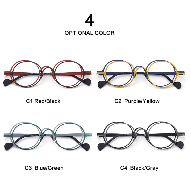 Muzz Unisex Full Rim Irregular Round Ip Titanium Eyeglasses T7773 Full Rim Muzz