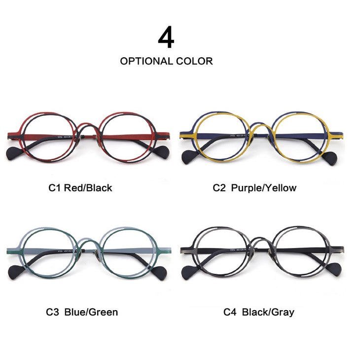 Muzz Unisex Full Rim Irregular Round Ip Titanium Eyeglasses T7773 Full Rim Muzz