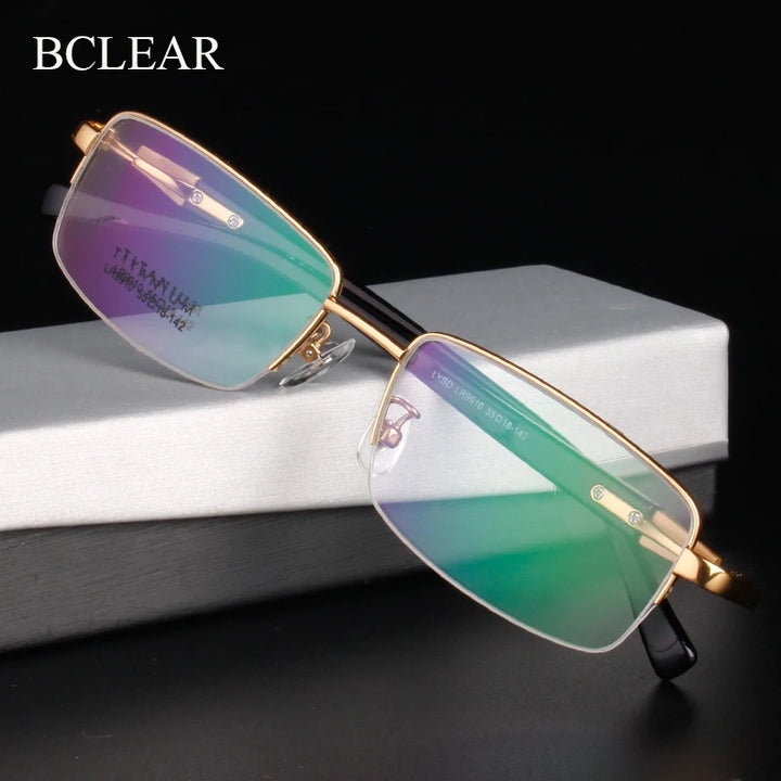 Bclear Men's Semi Rim Square Titanium Eyeglasses 59910