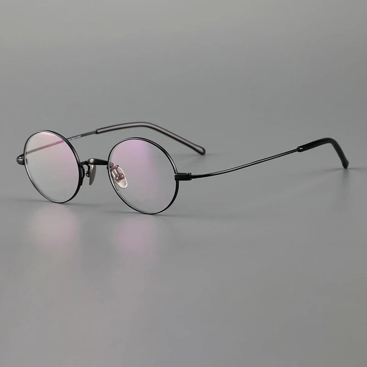 Muzz Men's Full Rim Small Round Or Square Titanium Eyeglasses 503- R103 Full Rim Muzz Round Black silver  