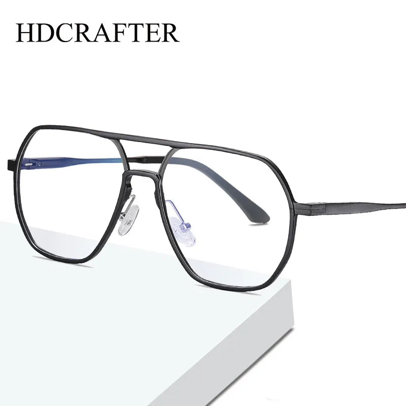 Hdcrafter Men's Full Rim Oversized Square Double Bridge Alloy Eyeglasses Lm2723 Full Rim Hdcrafter Eyeglasses   
