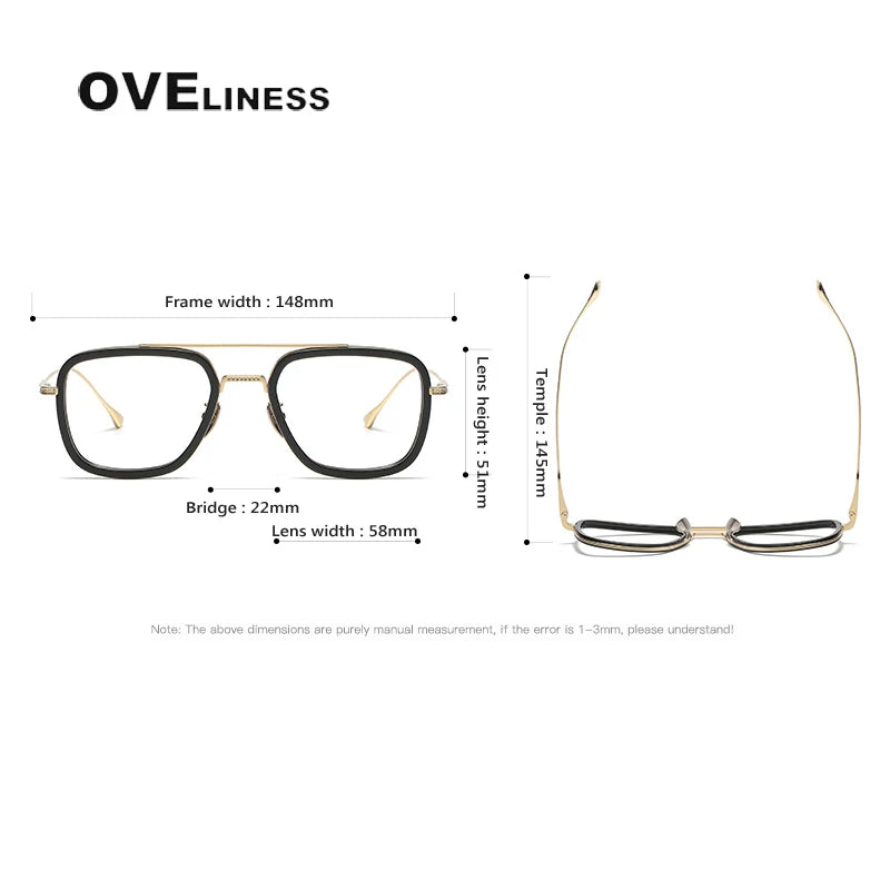 Oveliness Unisex Full Rim Square Double Bridge Acetate Titanium Eyeglasses I0006 Full Rim Oveliness