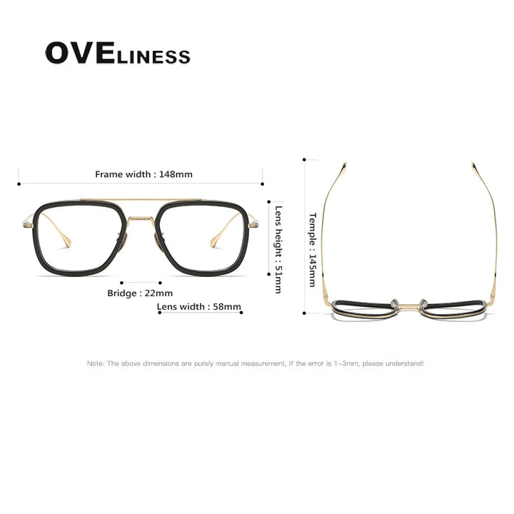Oveliness Unisex Full Rim Square Double Bridge Acetate Titanium Eyeglasses I0006 Full Rim Oveliness