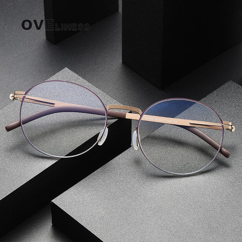 Oveliness Unisex Full Rim Round Screwless Titanium Eyeglasses I0202 Full Rim Oveliness   