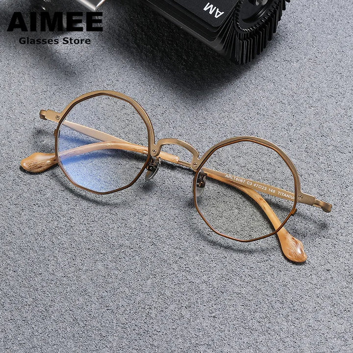 Aimee Unisex Full Rim Polygon Round Titanium Eyeglasses 946067 Semi Rim Aimee