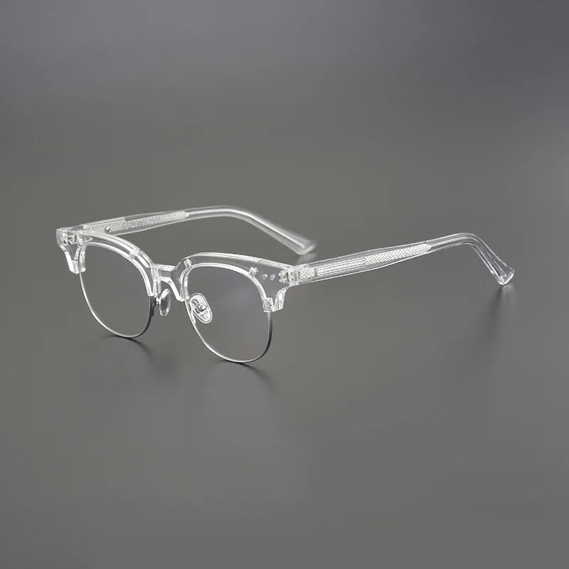 Black Mask Unisex Semi Rim Square Acetate Eyeglasses 15022 Full Rim Black Mask Crystal-Silver