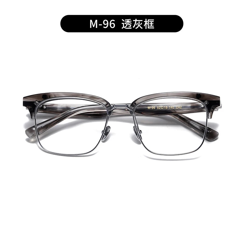 Nobler Unisex Semi Rim Large Square Titanium Acetate Eyeglasses M96 Semi Rim Nobler C42
