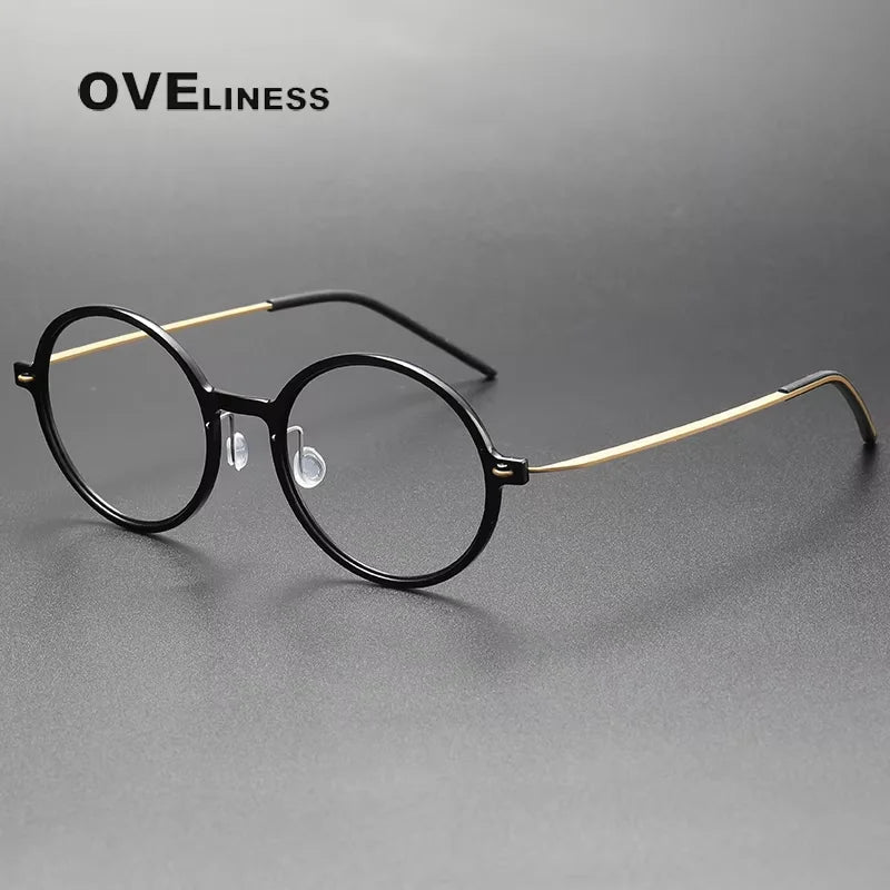 Oveliness Women's Full Rim Round Acetate Titanium Eyeglasses 26523