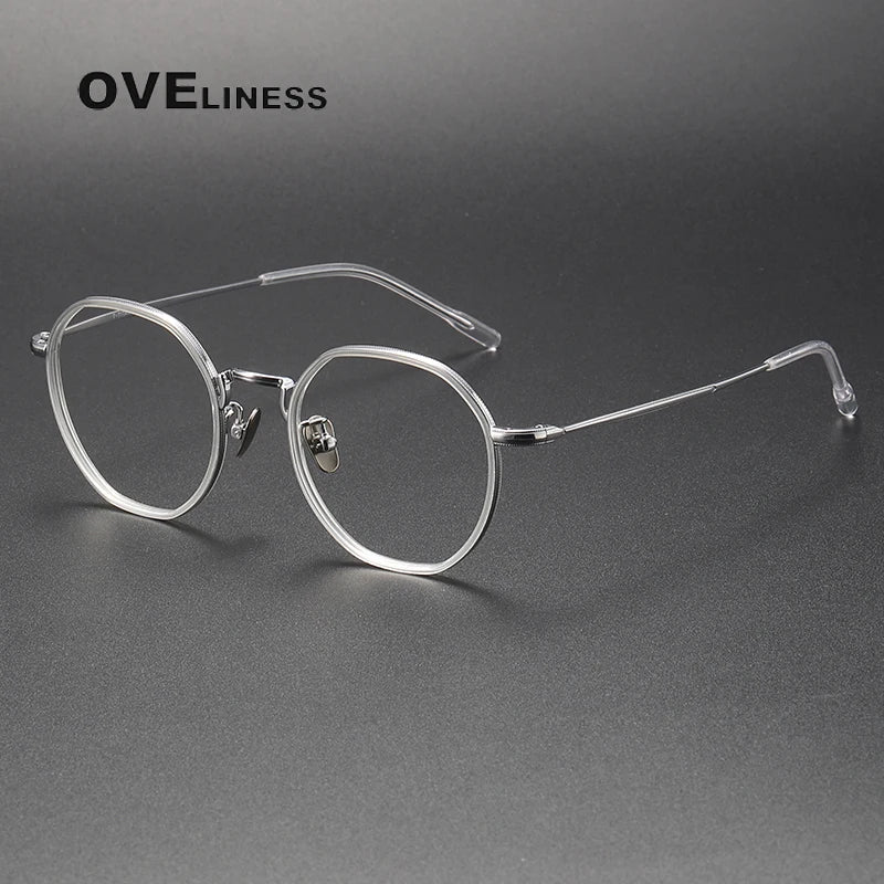 Oveliness Unisex Full Rim Polygon Acetate Titanium Eyeglasses 8514 Full Rim Oveliness clear silver