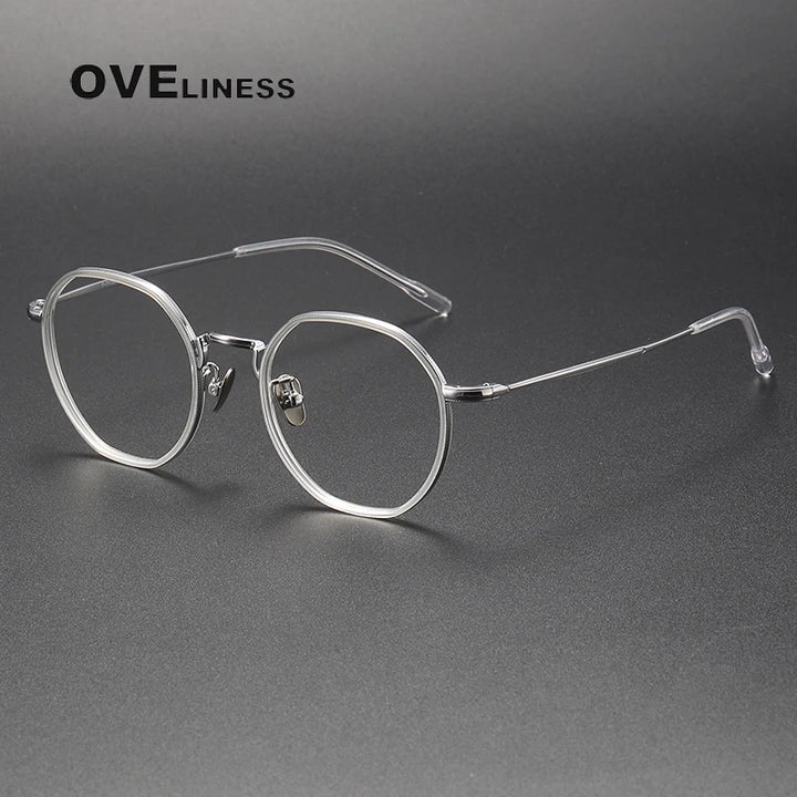 Oveliness Unisex Full Rim Polygon Acetate Titanium Eyeglasses 8514 Full Rim Oveliness clear silver
