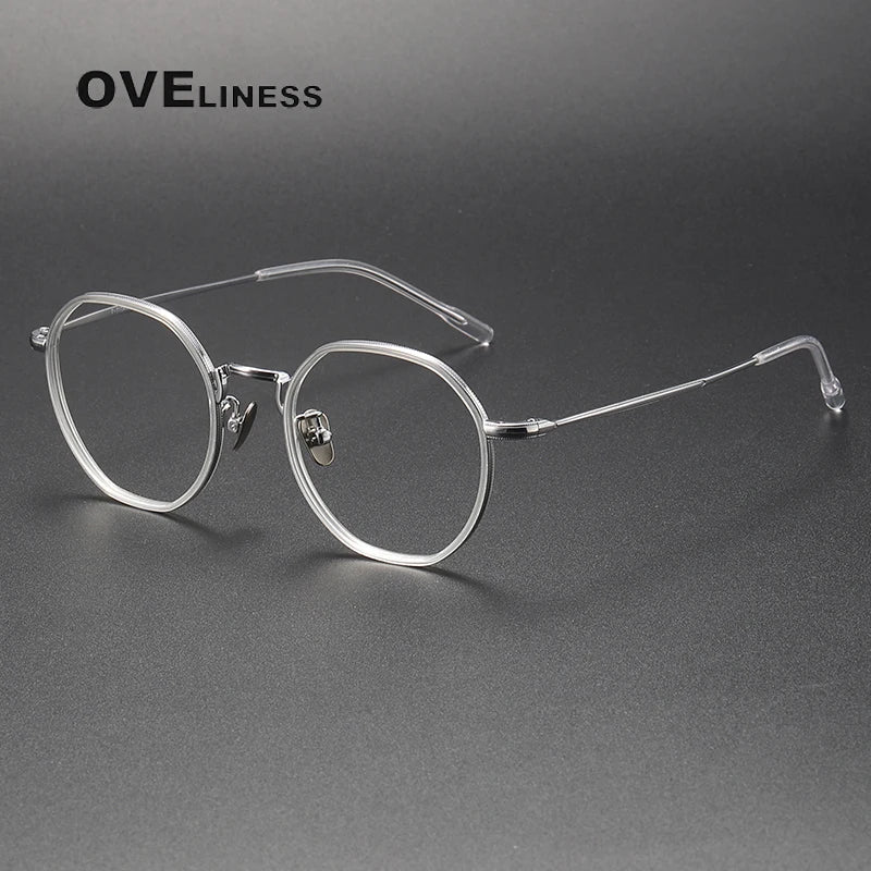 Oveliness Unisex Full Rim Polygon Acetate Titanium Eyeglasses 8514 Full Rim Oveliness clear silver  