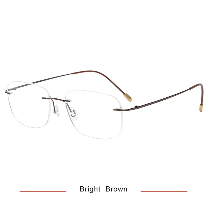 Brightzone Unisex Rimless Oval Square Titanium Eyeglasses 71610 Rimless Brightzone Bright Brown