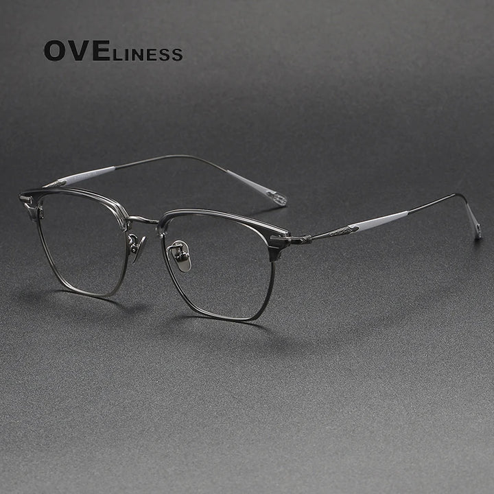 Oveliness Unisex Full Rim Square Acetate Titanium Eyeglasses 80900 Full Rim Oveliness grey gun  