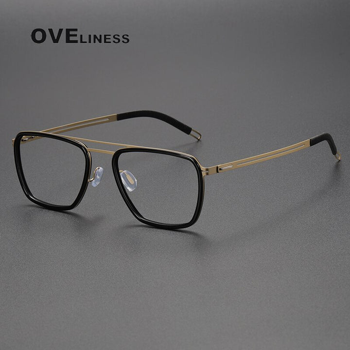Oveliness Unisex Full Rim Square Double Bridge Titanium Eyeglasses 8202311 Full Rim Oveliness black gold