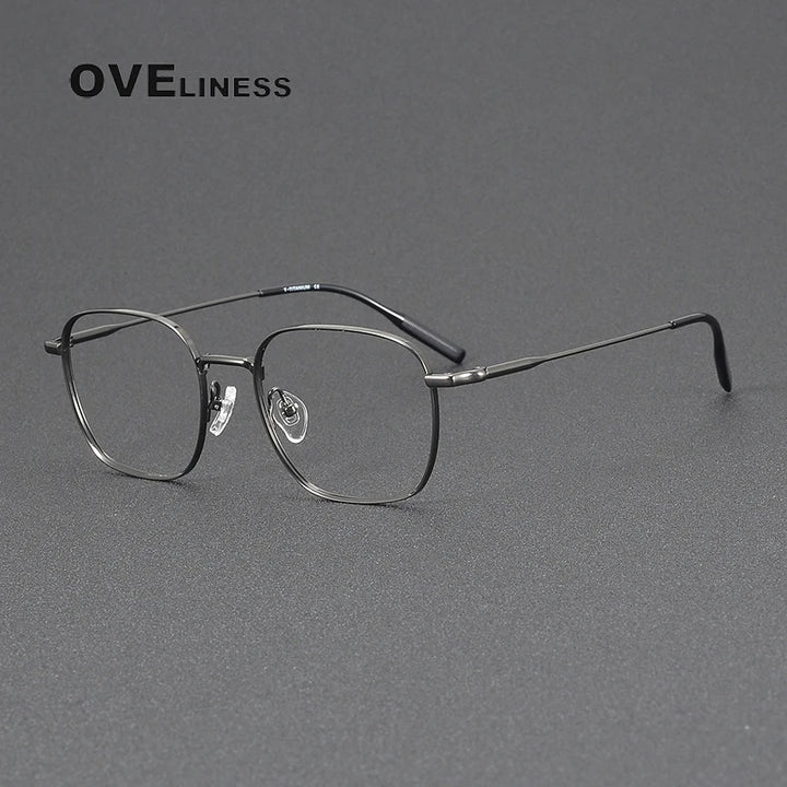 Oveliness Unisex Full Rim Square Polygon Titanium Eyeglasses 81027 Full Rim Oveliness gun