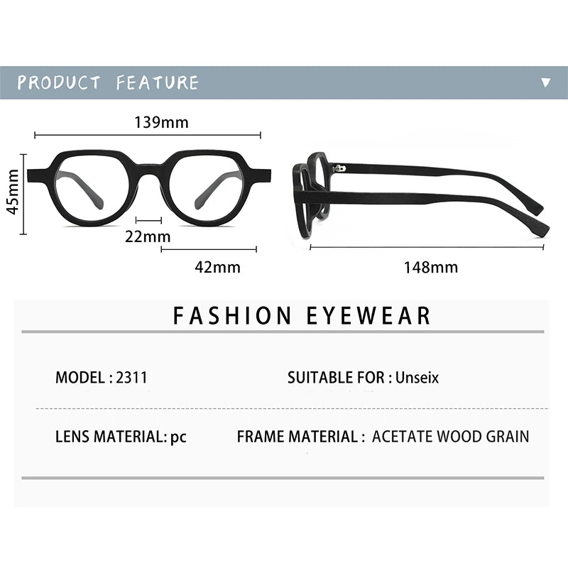 Hdcrafter Unisex Full Rim Flat Top Round Wood Eyeglasses 2311 Full Rim Hdcrafter Eyeglasses