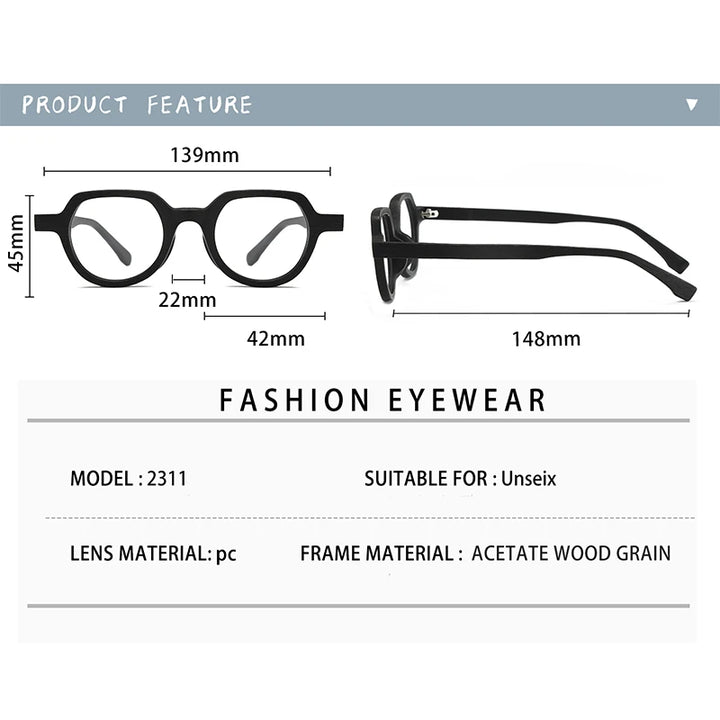 Hdcrafter Unisex Full Rim Flat Top Round Wood Eyeglasses 2311 Full Rim Hdcrafter Eyeglasses