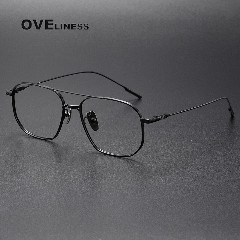 Oveliness Unisex Full Rim Square Double Bridge Titanium Eyeglasses 531745 Full Rim Oveliness black  